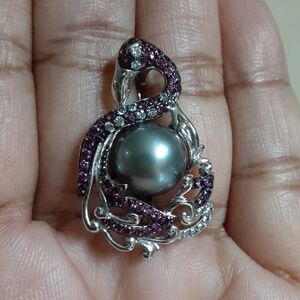 925 Genuine Gemstones And Pearl Flamingo Brooch.